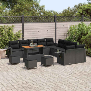 vidaXL Set Divano da Giardino 14 pcs Nero polyrattan