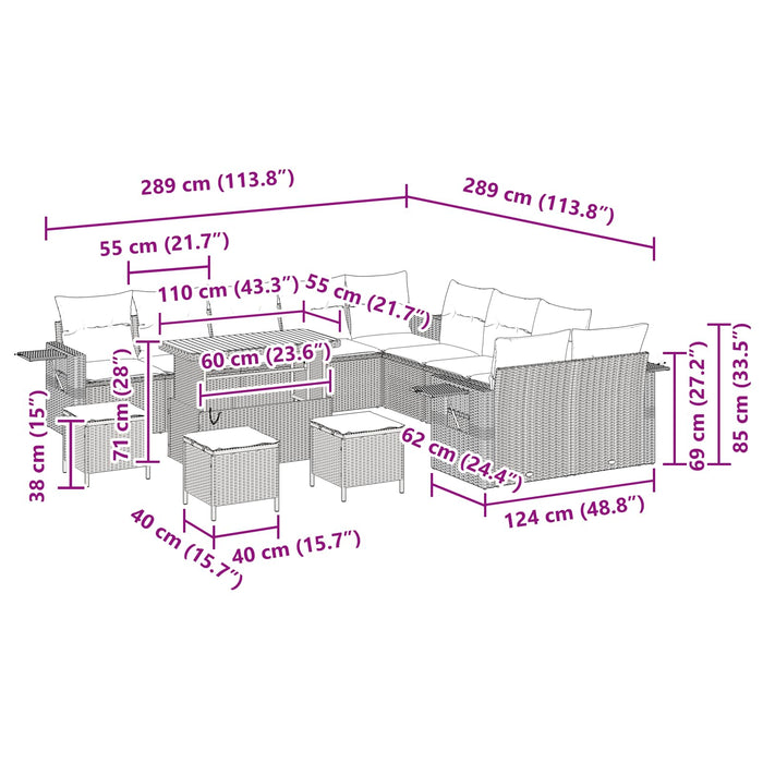 Set Divano da Giardino 14 pcs Nero polyrattan 3361809