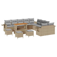Set Divano da Giardino da 14 Pezzi con Cuscini in Rattan Sintetico Beige e Acacia. 3361812