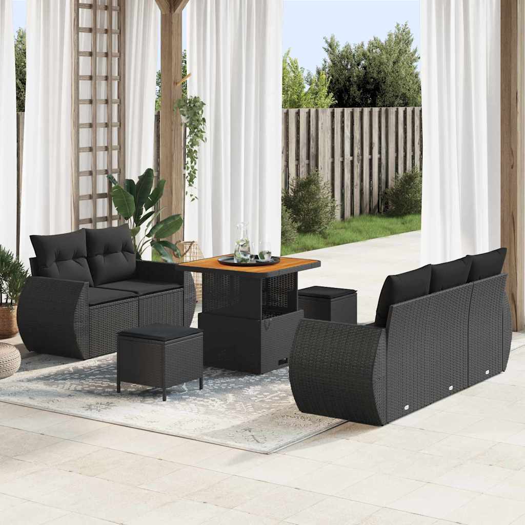 vidaXL Set Divano da Giardino 8 pcs Nero polyrattan