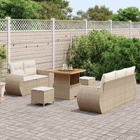 Set di divani da giardino 8 pezzi con cuscini beige in rattan poli e legno di acacia. 3361816