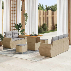 Set divano da giardino da 8 pezzi con cuscini in rattan sintetico beige e legno di acacia 3361817