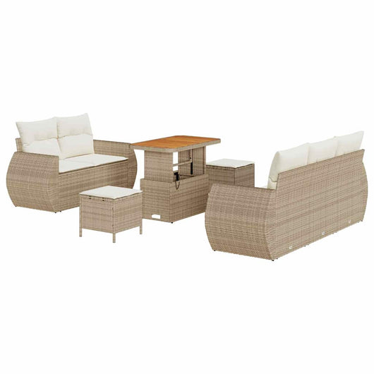 Set di divani da giardino , 8 pezzi con cuscini in rattan poli-beige e legno di acacia. 3361821