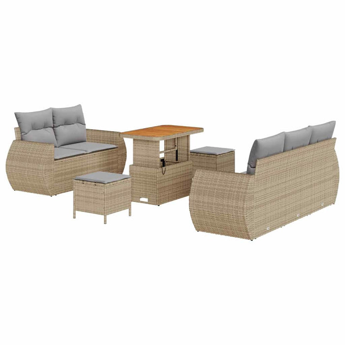 Set divani da giardino 8 pezzi con cuscini beige in rattan e legno di acacia. 3361822