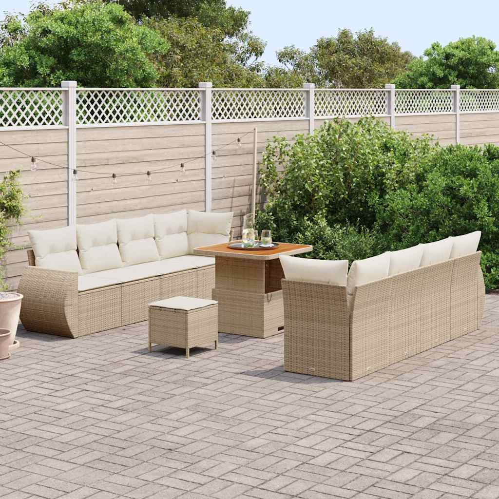 Set di divani da giardino da 11 pezzi con cuscini beige in polyrattan e acacia 3361846