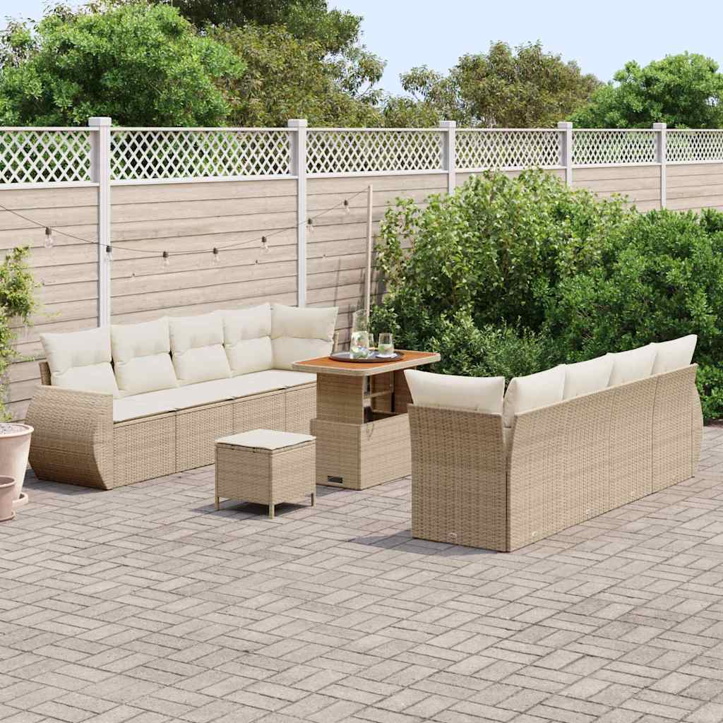 Set di divani da giardino  da 11 pezzi con cuscini beige in rattan e acacia. 3361851