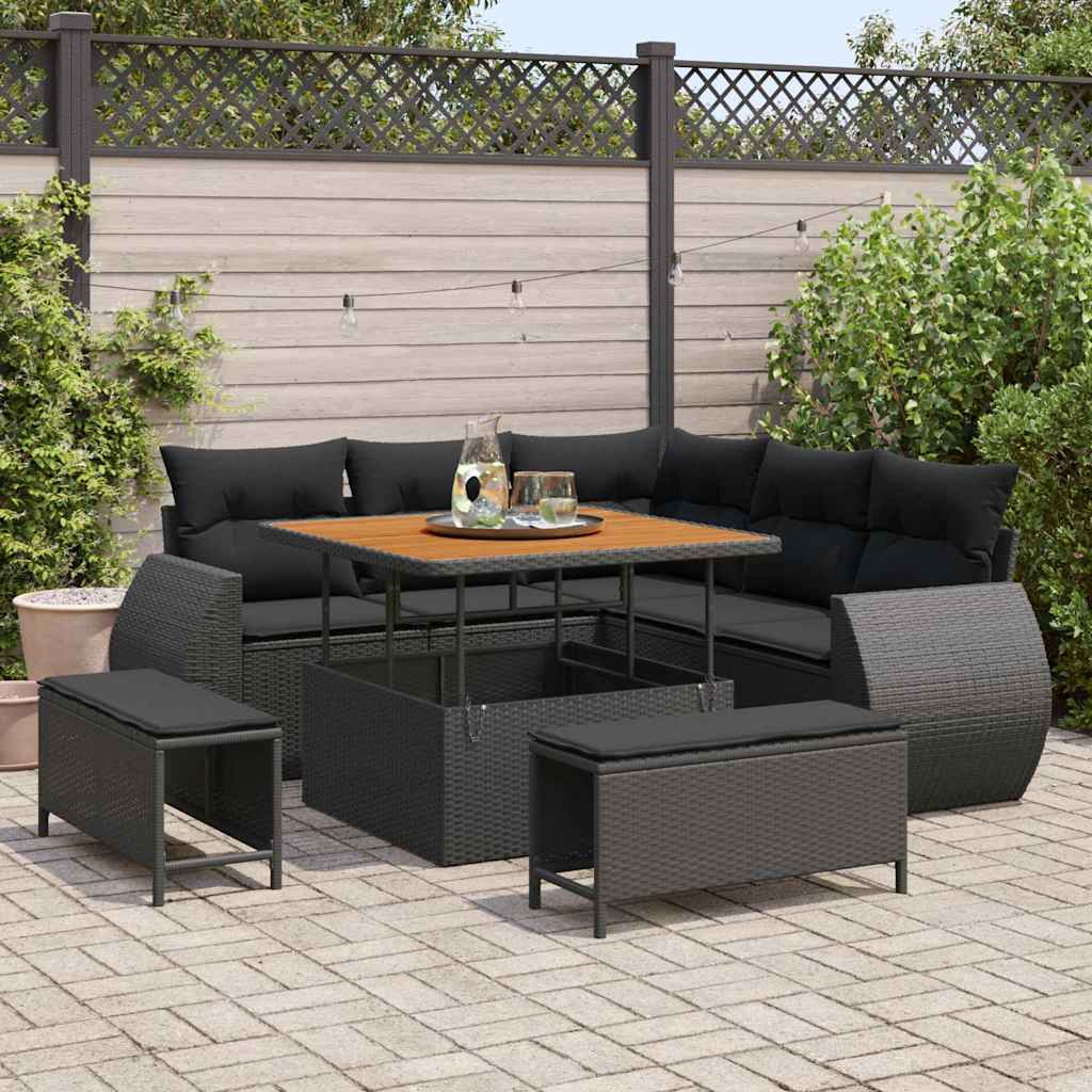 vidaXL Set Divano da Giardino 8 pcs Nero polyrattan