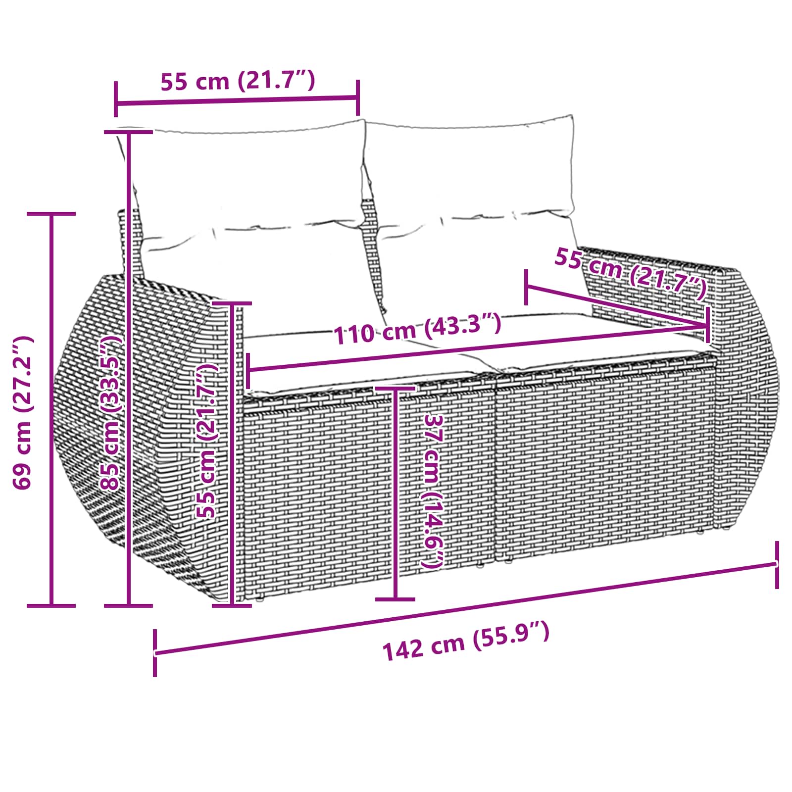 Set Divano da Giardino 8 pcs Nero polyrattan 3361864