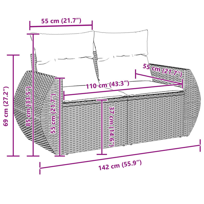 Set Divano da Giardino 8 pcs Nero polyrattan 3361864
