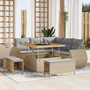 Set Divano da Giardino 8 Pezzi con Cuscini Beige in Rattan Sintetico e Acacia 3361867