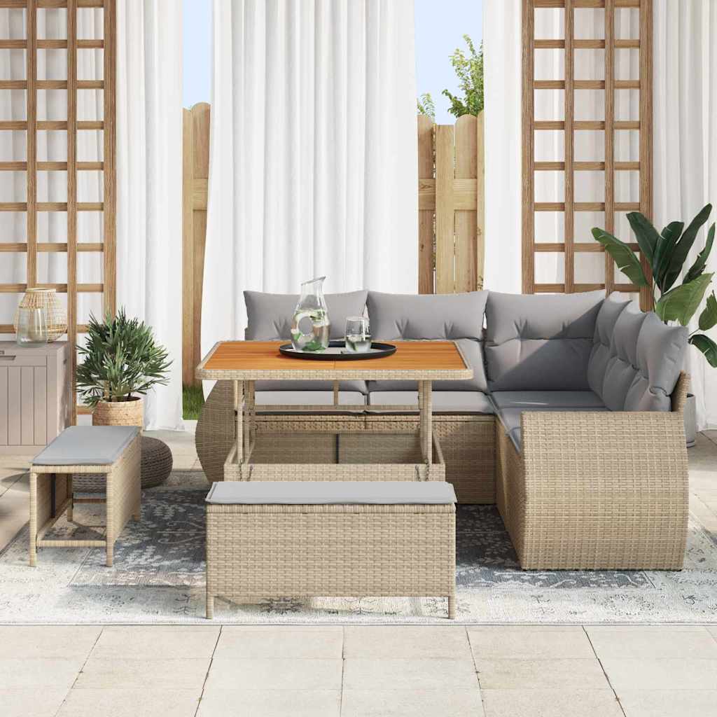 Set Divano da Giardino 8 Pezzi con Cuscini Beige in Rattan Sintetico e Acacia 3361867