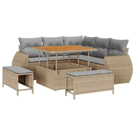 Set Divano da Giardino 8 Pezzi con Cuscini Beige in Rattan Sintetico e Acacia 3361867