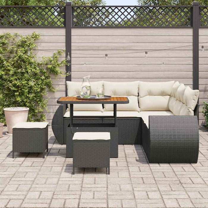 Set di Divani da Giardino  in 8 Pezzi con Cuscini in Rattan Sintetico Nero e Acacia 3361875