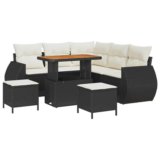 Set di Divani da Giardino  in 8 Pezzi con Cuscini in Rattan Sintetico Nero e Acacia 3361875