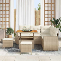 Set di divani da giardino  8 pezzi con cuscini in rattan polietilene beige e legno di acacia. 3361876