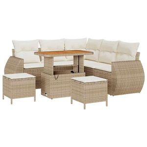Set di divani da giardino  8 pezzi con cuscini in rattan polietilene beige e legno di acacia. 3361876