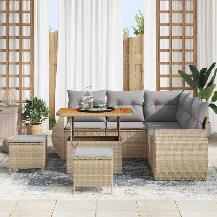 Set Divano da Giardino 8 Pezzi in Polyrattan e Acacia con Cuscini Beige 3361877
