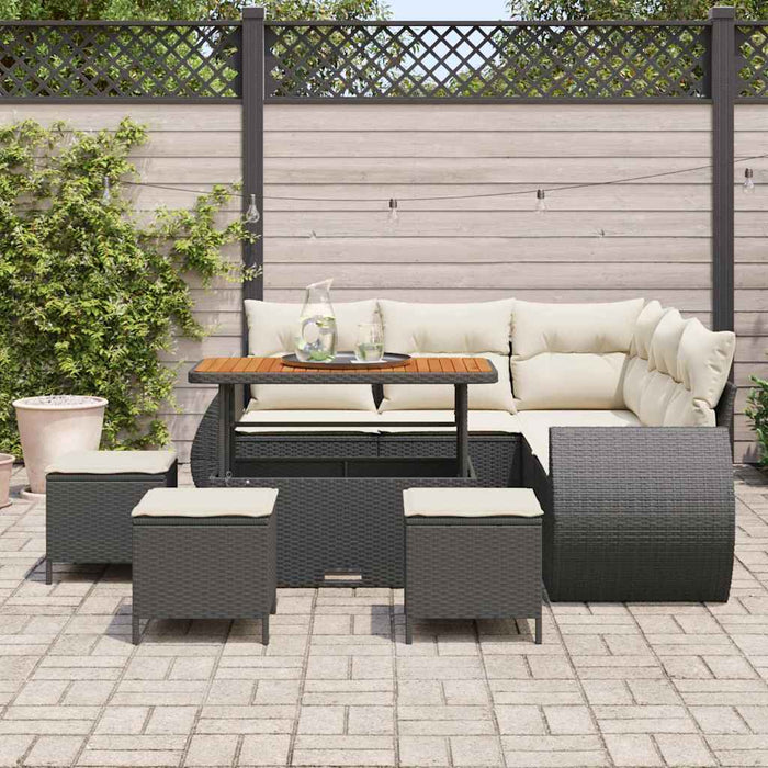 Set Divano da Giardino 9 Pezzi  con Cuscini in Poly Rattan Nero e Acacia 3361880