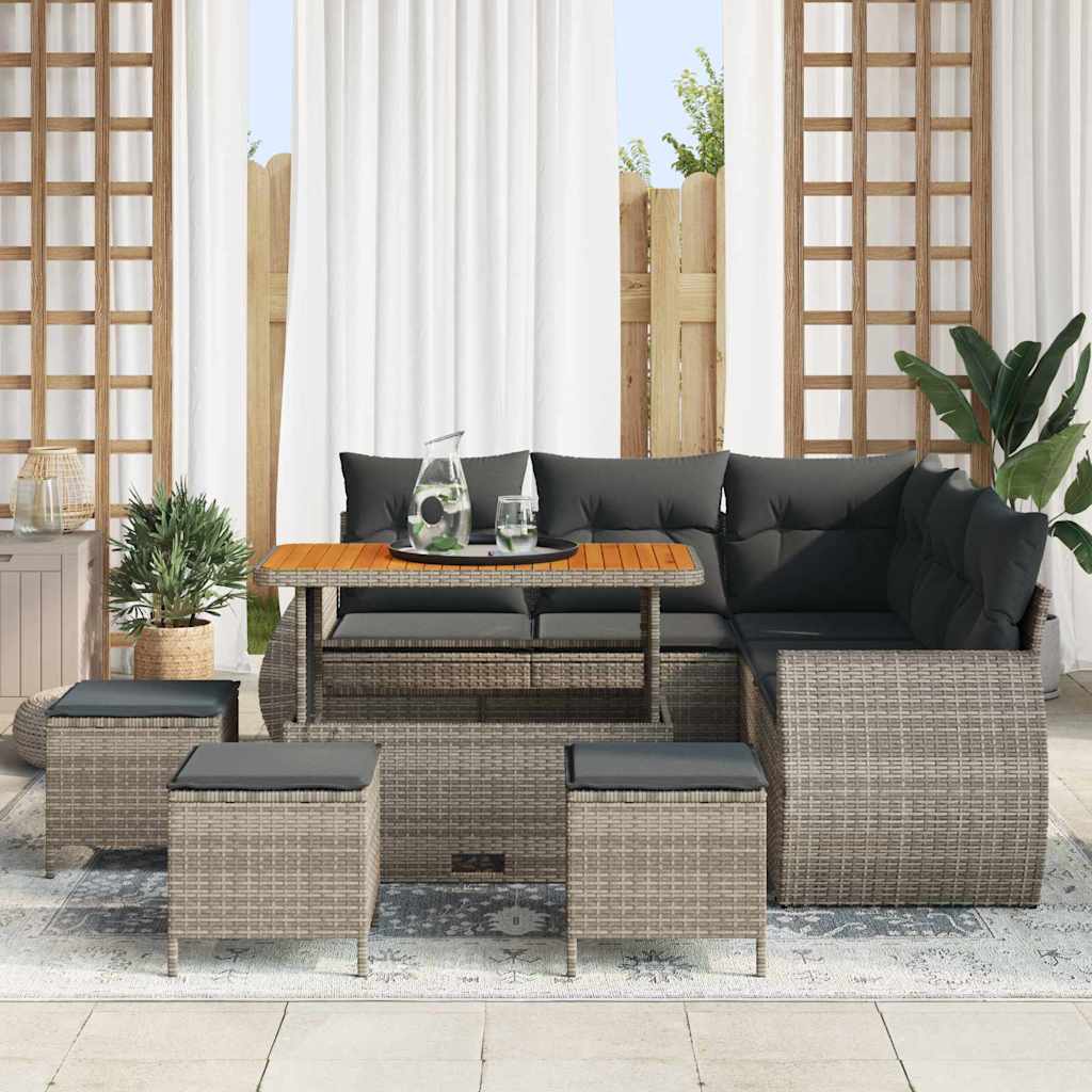 vidaXL Set Divano da Giardino 9 pcs Grigio polyrattan