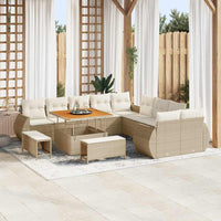 Set di divani da giardino 13 pezzi  con cuscini, rattan polipropilene beige e legno di acacia. 3361926