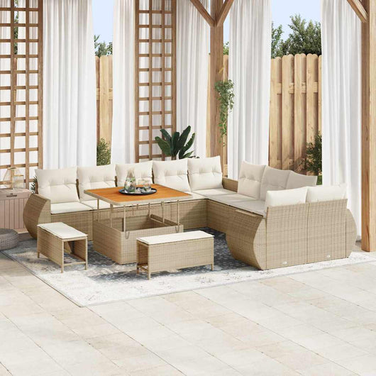 Set di divani da giardino 13 pezzi  con cuscini, rattan polipropilene beige e legno di acacia. 3361926