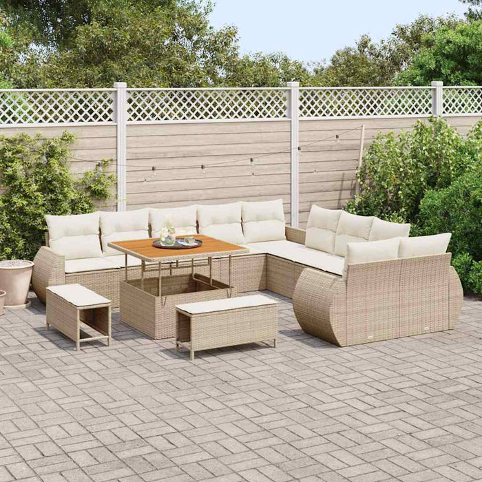 Set di divani da giardino 13 pezzi  con cuscini, rattan polipropilene beige e legno di acacia. 3361926