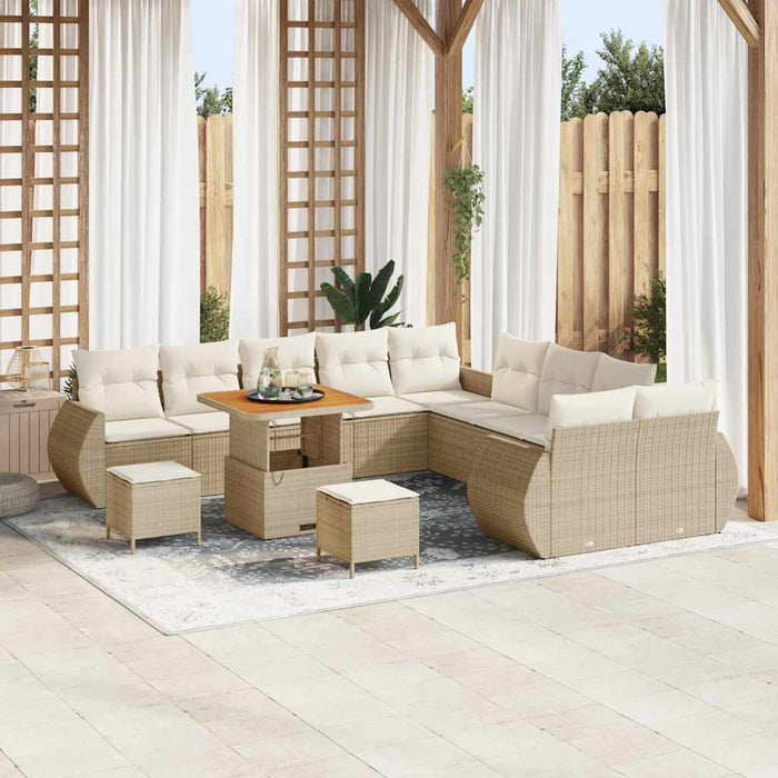 Set di divani da giardino  a 13 pezzi con cuscini beige in rattan sintetico e legno di acacia. 3361931