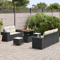 Set Divani da Giardino 8 Pezzi in Polyrattan Nero con Cuscini in Acacia. 3361950