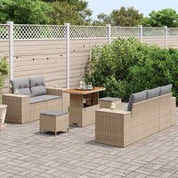 Set di Divani da Giardino 8 Pezzi con Cuscini Beige in Rattan e Legno di Acacia 3361952