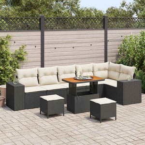 Set Giardino  9 Pezzi in Rattan Plastico Nero con Cuscini 3362025