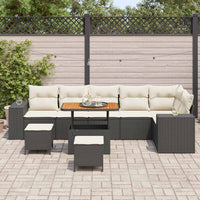 Set Giardino  9 Pezzi in Rattan Plastico Nero con Cuscini 3362025
