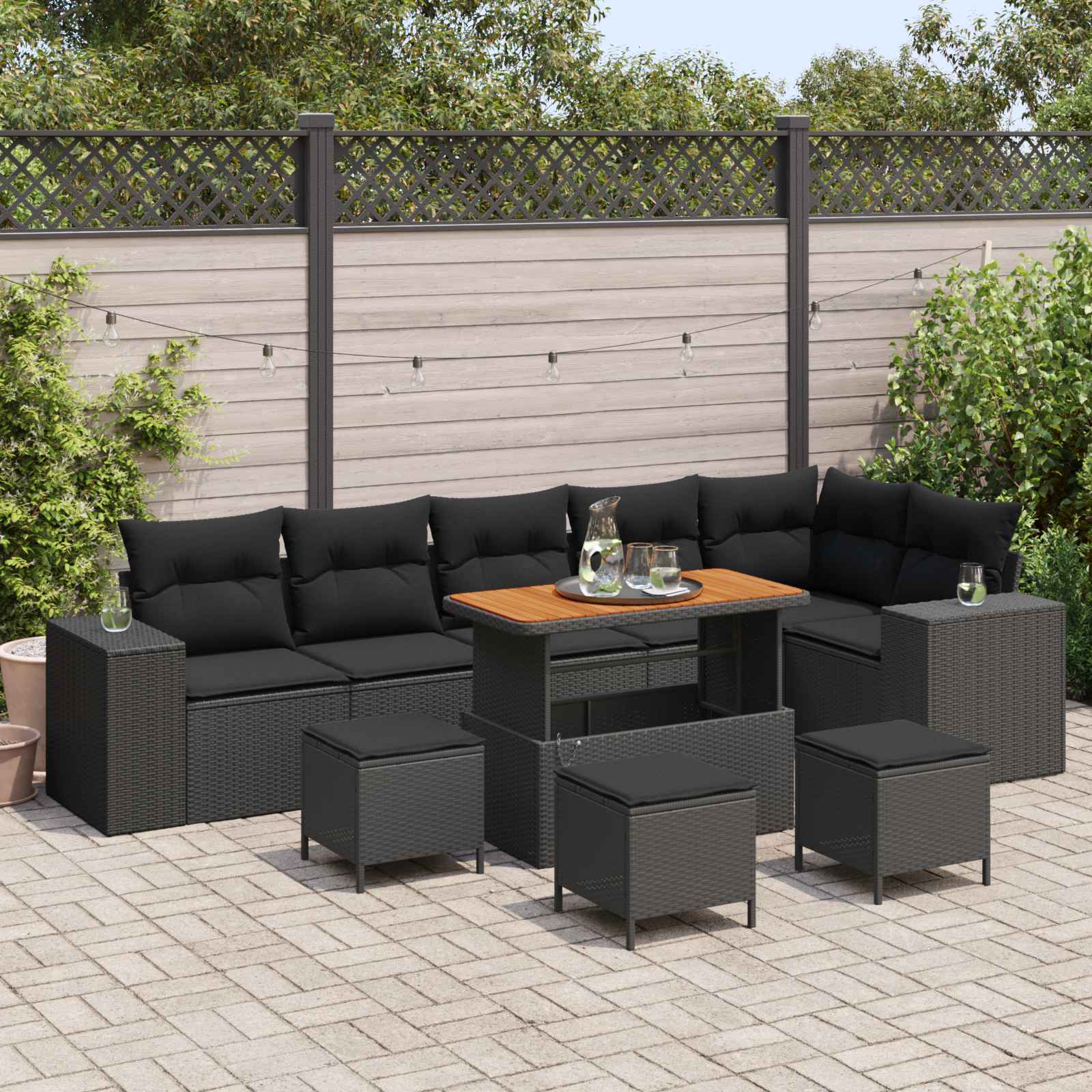 Set Divano da Giardino con cuscino 10 pcs Nero polyrattan 3362029