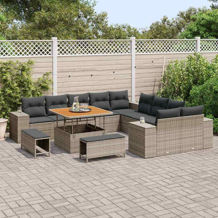 Set di Sofà da Giardino  13 Pezzi Grigio in Rattan e Acacia, Polivalente e Confortevole. 3362058