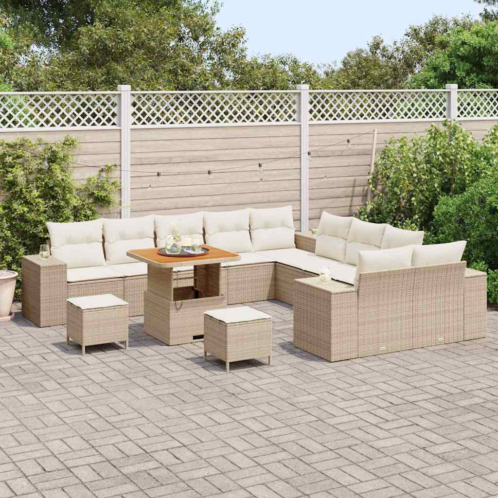 Set di divani da giardino da 13 pezzi  con cuscini beige in rattan, poliestere e legno di acacia. 3362061