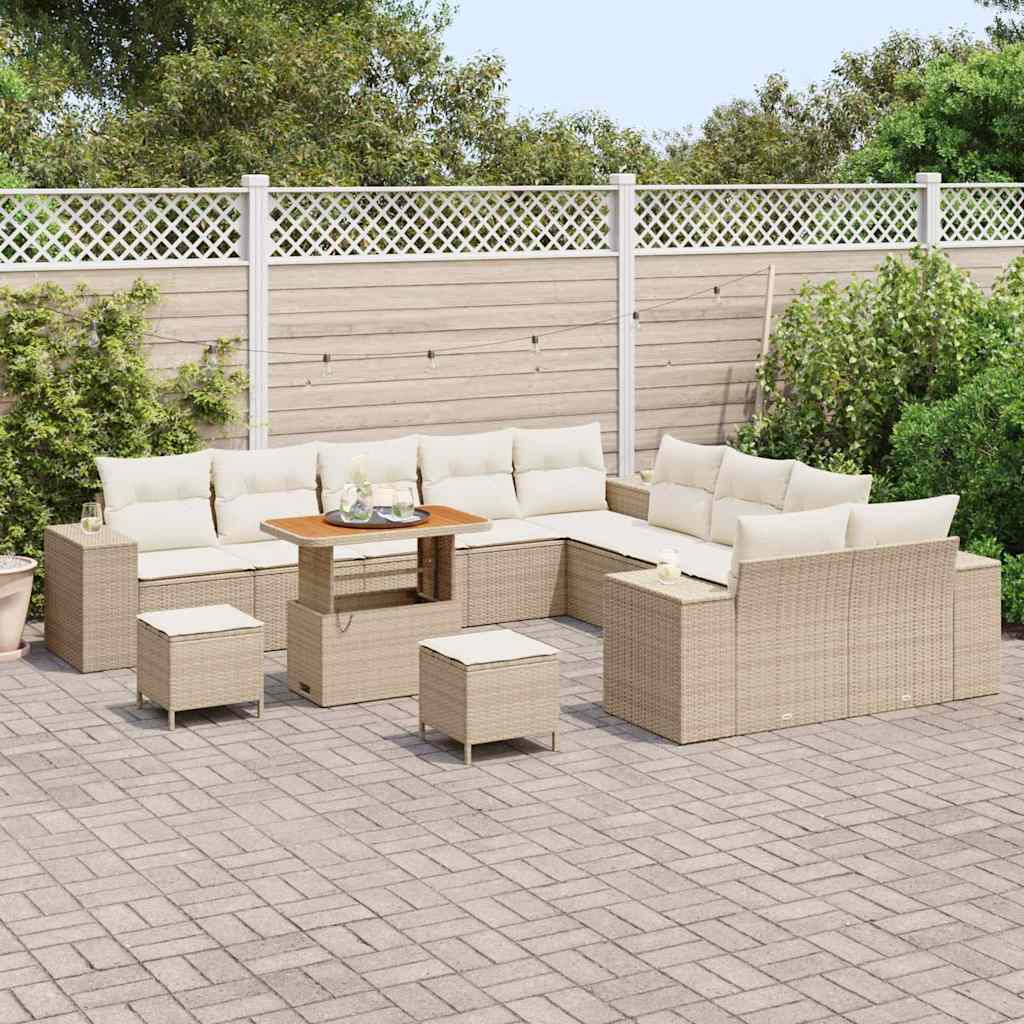 Set di Divani da Giardino  da 13 Pezzi con Cuscini Beige in Rattan Sintetico e Legno di Acacia. 3362066