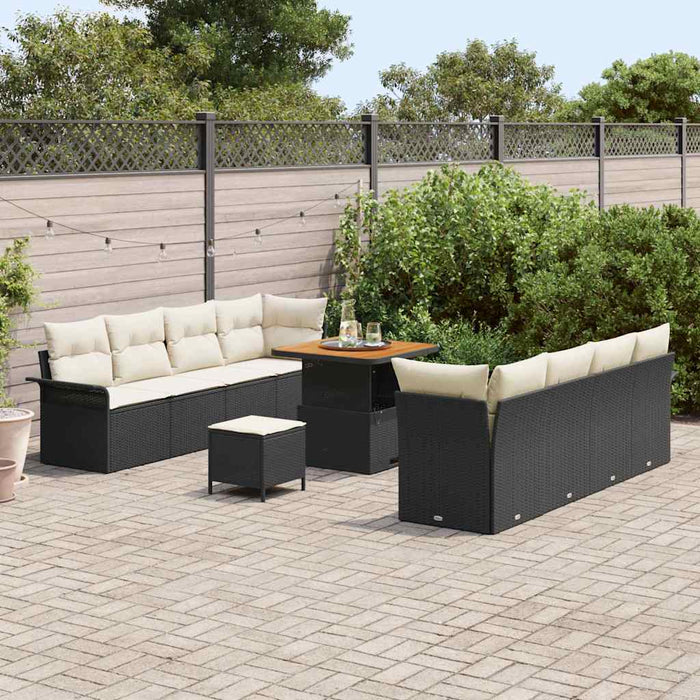 Set di divani da giardino 11 pezzi con cuscini in polyrattan nero e legno di acacia. 3362105