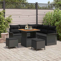 Set da Giardino  8 Pezzi con Cuscini in Rattan Sintetico Nero e Acacia 3362129