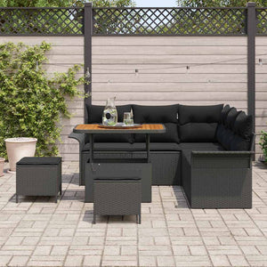 Set di divani da giardino da 8 pezzi con cuscini in rattan poliestere nero e acacia. 3362134