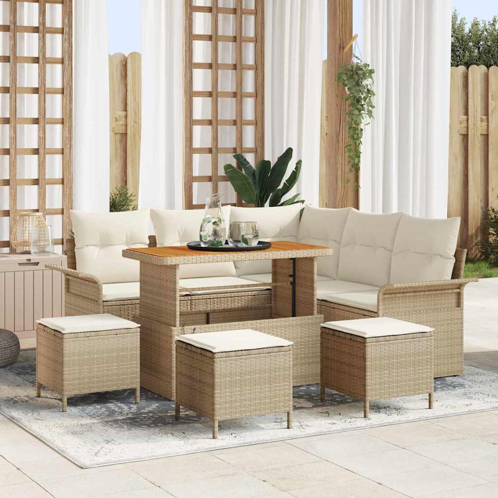 Set da Giardino  9 Pezzi con Cuscini Beige in Polyrattan e Acacia. 3362141