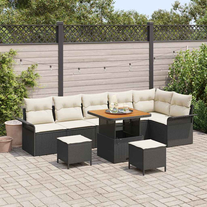 Set da Giardino  9 Pezzi con Cuscini in Rattan Nero e Acacia. 3362150