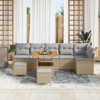Set da giardino di 9 pezzi  con cuscini in polirattan beige e acacia. 3362152