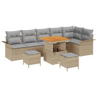 Set da giardino di 9 pezzi  con cuscini in polirattan beige e acacia. 3362152