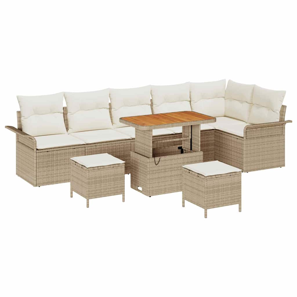 Set di Divani da Giardino  in 9 Pezzi con Cuscini Beige in Rattan Poly Acacia 3362156