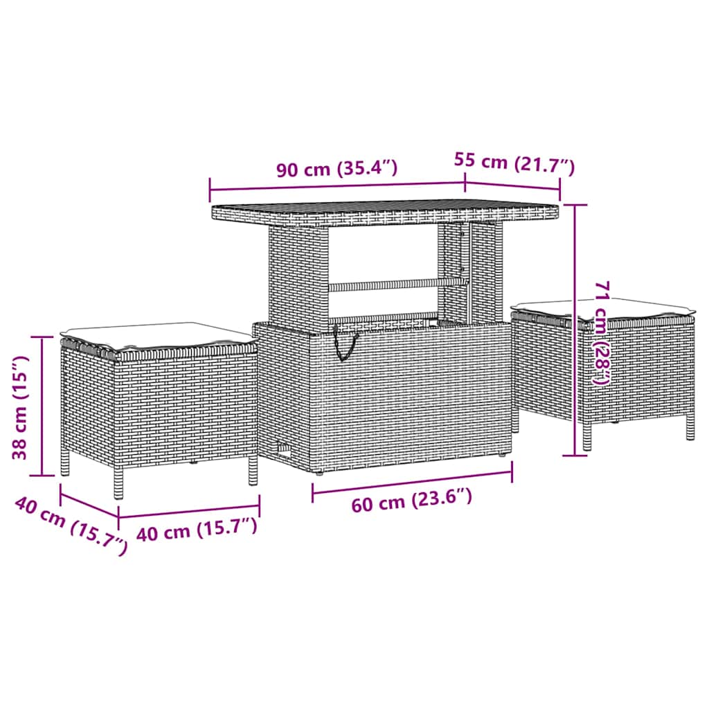Set da giardino  da 9 pezzi con cuscini beige in rattan sintetico e legno di acacia. 3362157