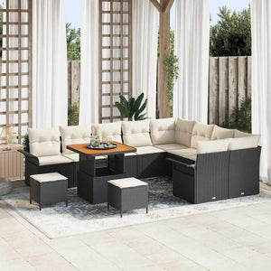 Set di divani da giardino  da 12 pezzi con cuscini neri in rattan e acacia. 3362170