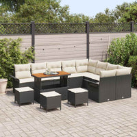 Set da Giardino  di 13 Pezzi con Cuscini in Rattan Sintetico Nero e Acacia 3362180