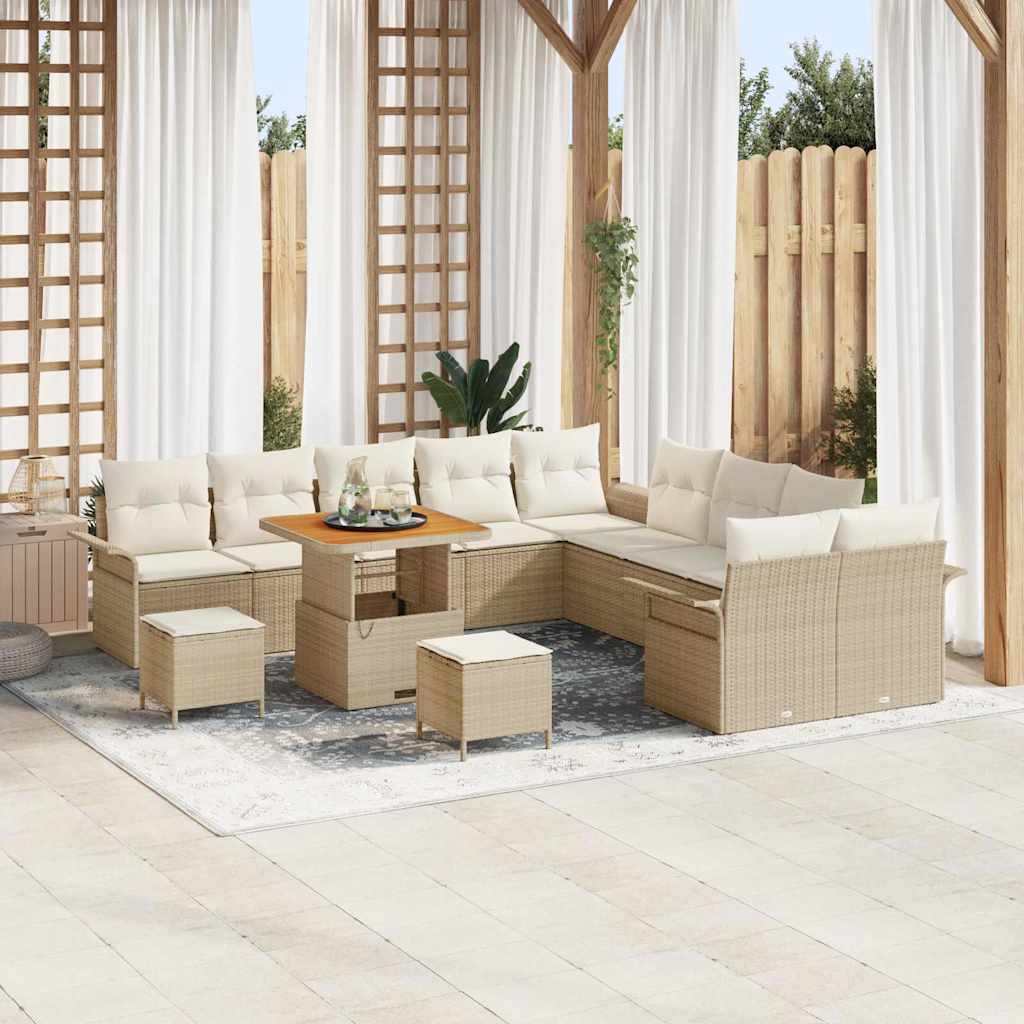 Set di Sofà da Giardino da 13 Pezzi con Cuscini Beige in Rattan Sintetico e Acacia 3362191