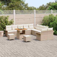 Set di Sofà da Giardino da 13 Pezzi con Cuscini Beige in Rattan Sintetico e Acacia 3362191