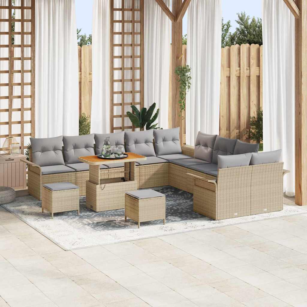 Set di Divani da Giardino  in 13 Pezzi con Cuscini Beige in Poly Rattan Acacia 3362197