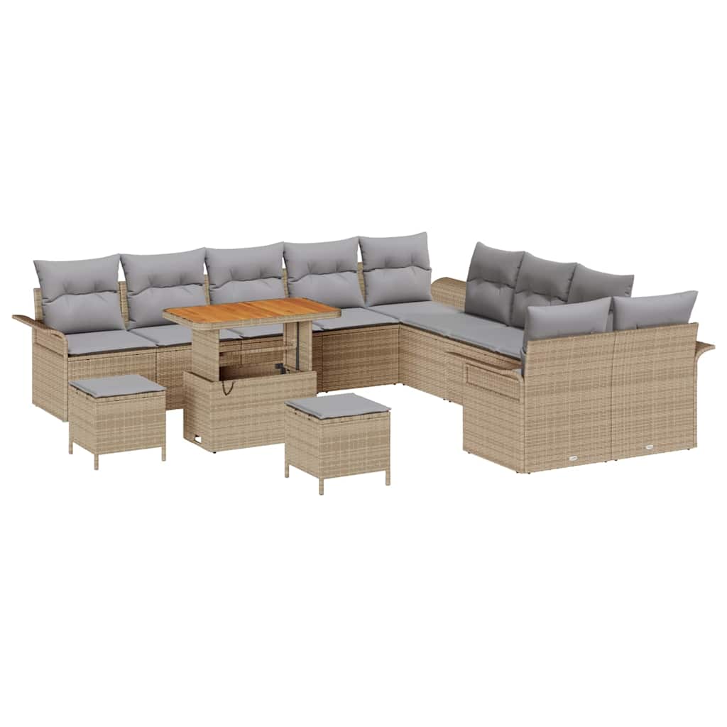 Set di Divani da Giardino  in 13 Pezzi con Cuscini Beige in Poly Rattan Acacia 3362197